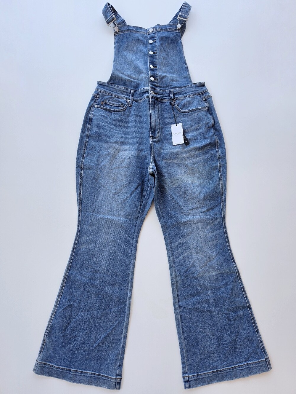 Judy Blue Tummy Control Retro Flare Medium Blue Overalls